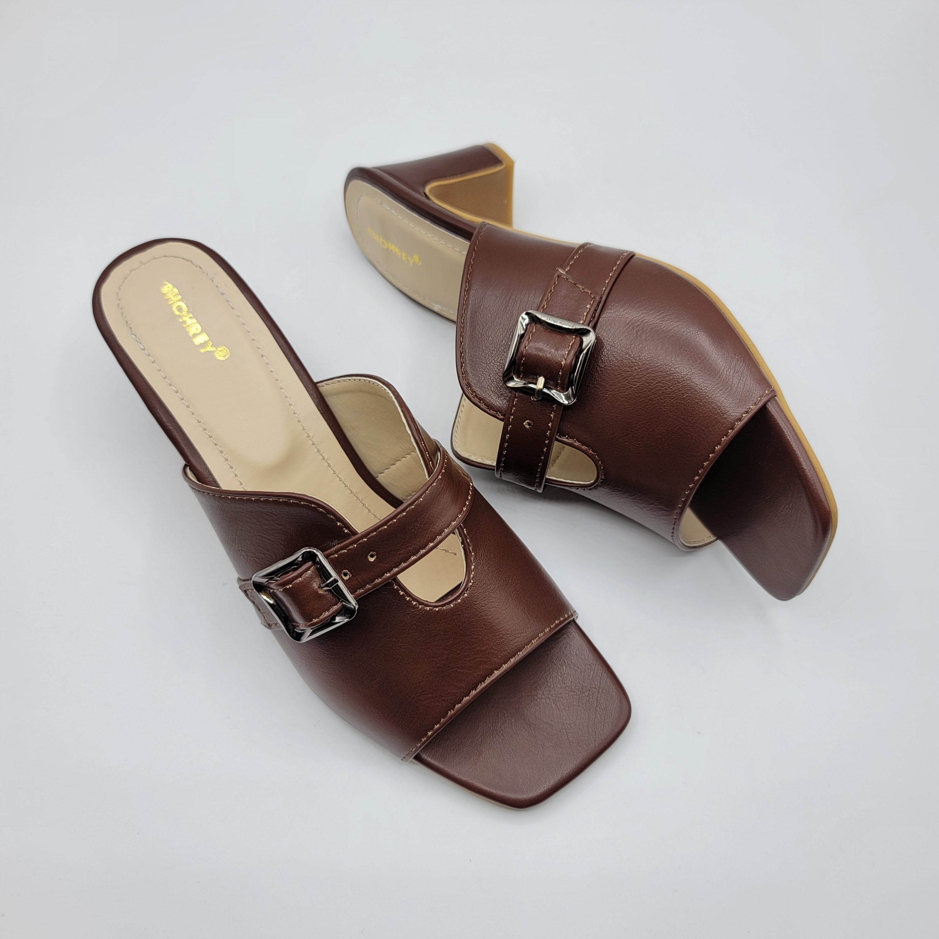 Ava Heel Slides - Mustard Brown