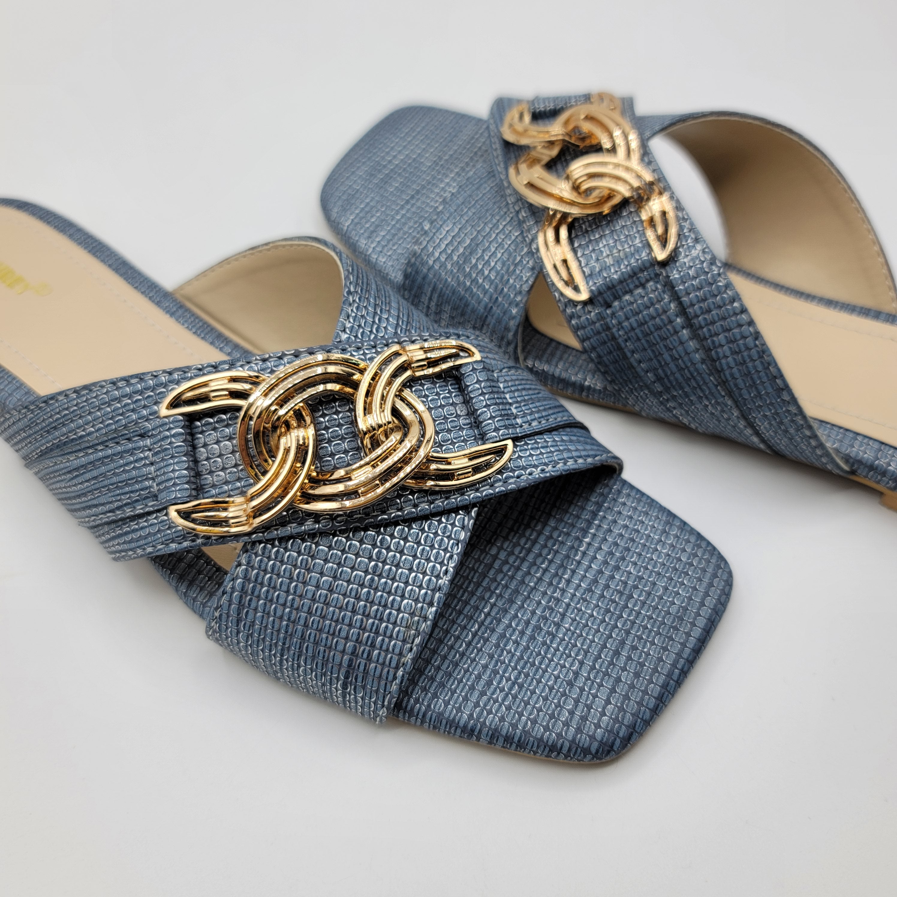 Camila Slides - Steel Blue