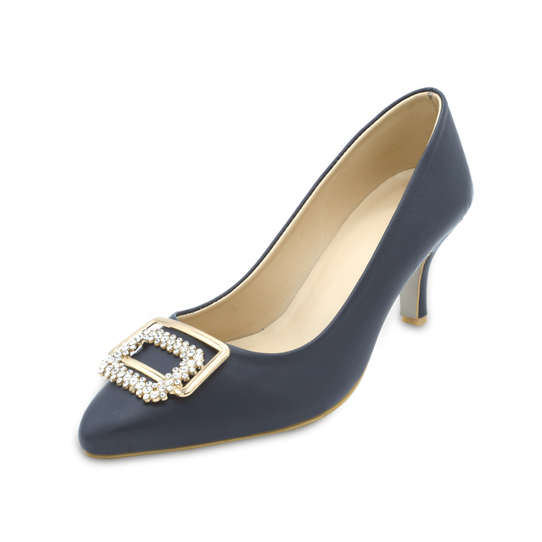 Belle - Navy Blue Heel Pumps