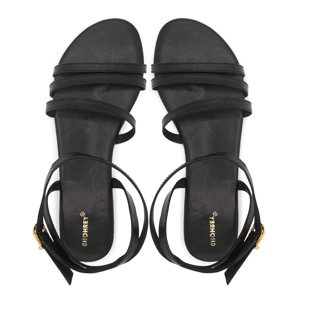Monza - Black - Leather Ankle Strap Sandal