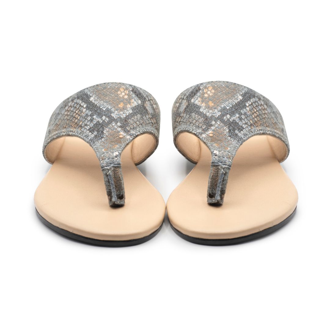 Rockefeller - Grey - Snake Pattern Leather Slippers
