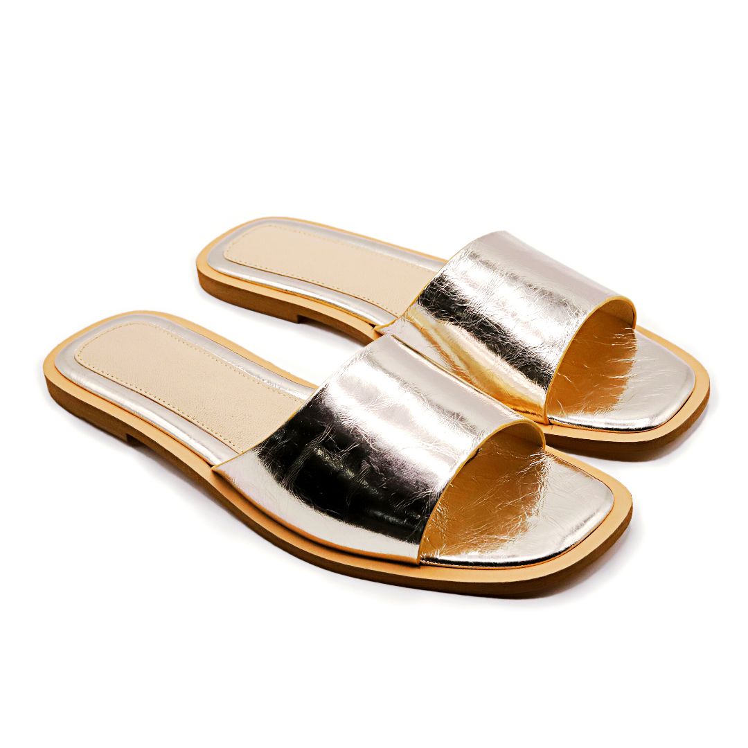 Sparkling Delights - Golden - Crinkle Finish Leather Slides