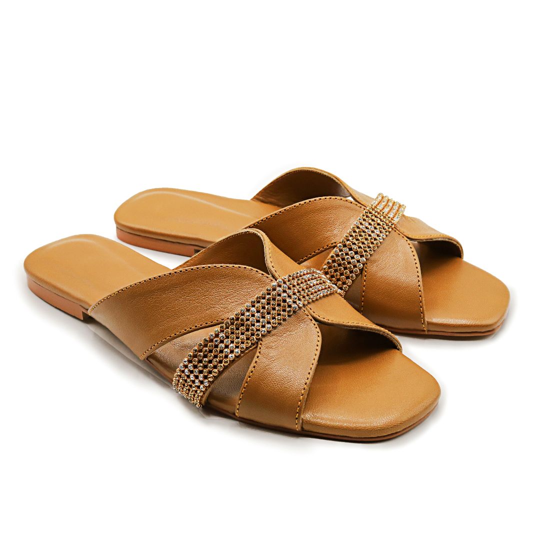 ZAK Cross - Tan Brown - Nappa Leather Slides