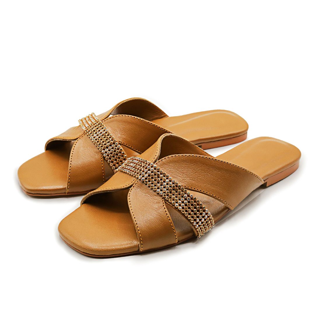 ZAK Cross - Tan Brown - Nappa Leather Slides