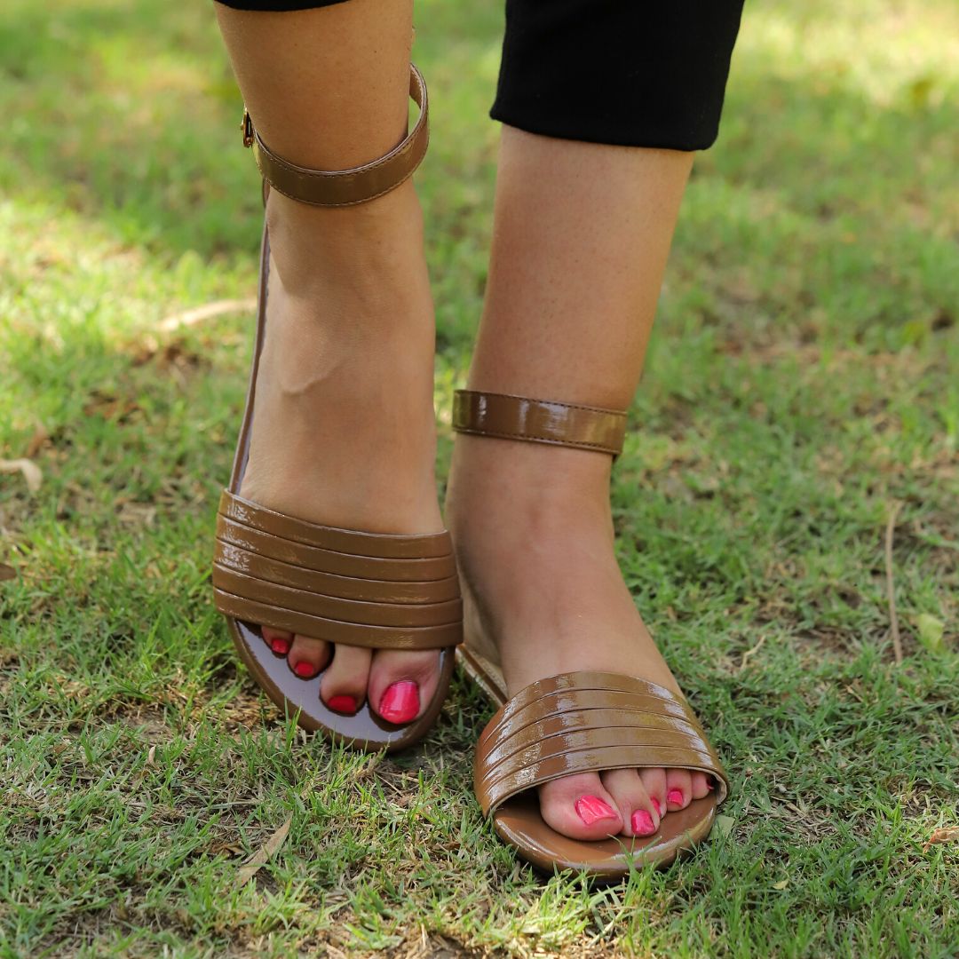 FAK5 - Choco Brown -Leather Ankle Strap Sandals
