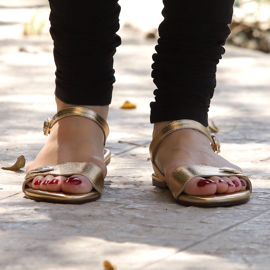 Maimz - Metallic Golden - Leather Sandals