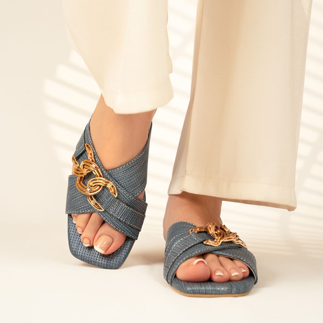 Camila Slides - Steel Blue