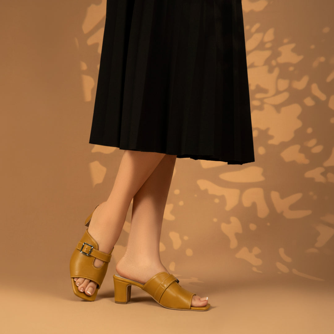 Ava Heel Slides - Mustard Brown