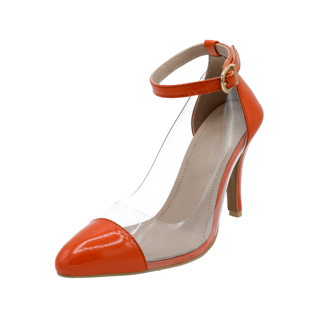 Bonita - Orange Heels with Clear Strap