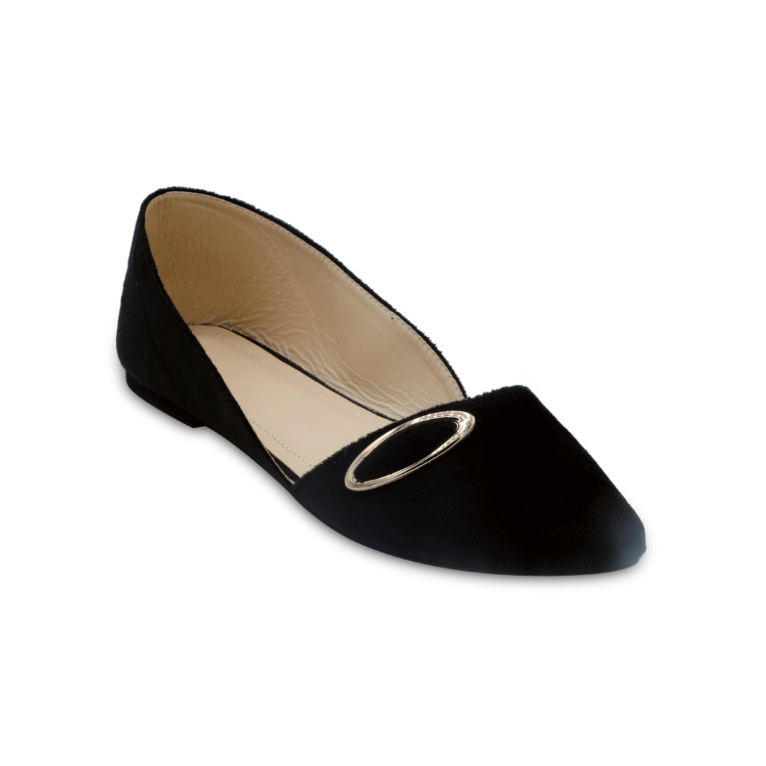 Cherie - Glossy Black Flats with Buckle