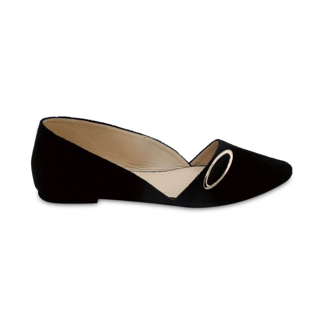 Cherie - Glossy Black Flats with Buckle