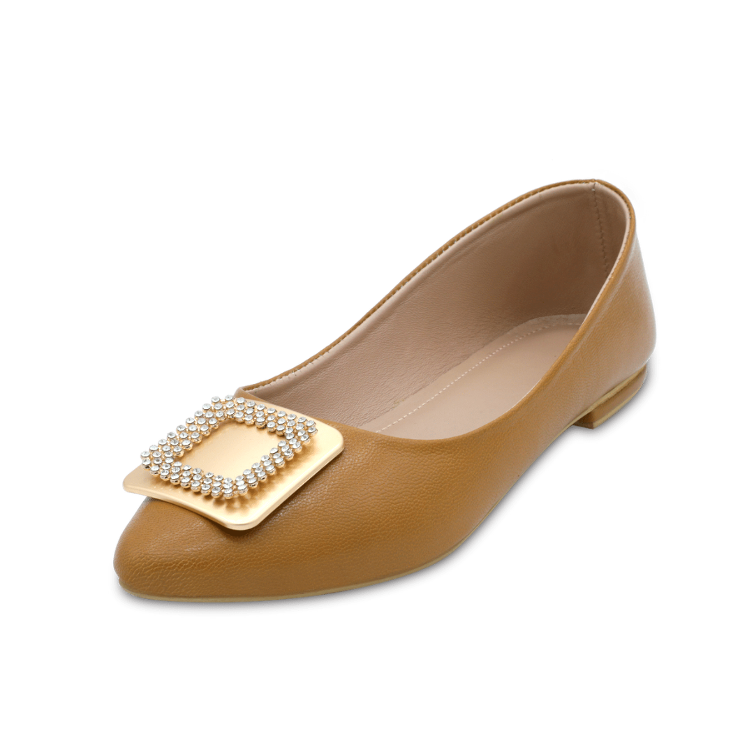 Belle Flats - Tan Brown Leather Flat Pumps