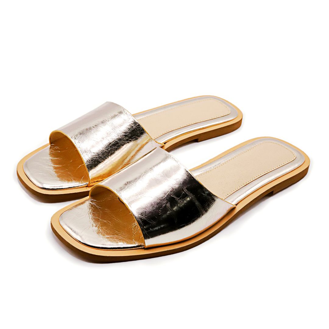 Sparkling Delights - Golden - Crinkle Finish Leather Slides