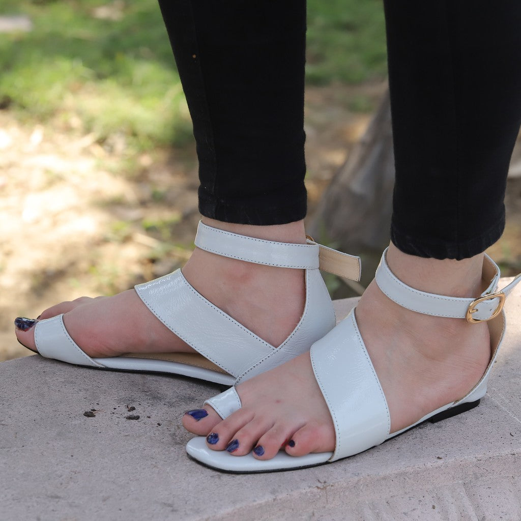 JAMs Strip - Milky Grey - Patent Ankle Strap Sandals